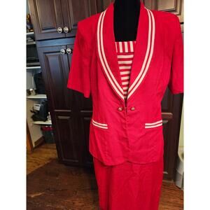 Vintage 80s Nautical Kathy Lee Red and White Suit Skirt Top and Blazer Size 12